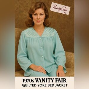 ✨ Vintage Vanity Fair Aqua Blue Quilted Bed Jacket | XL | Made in USA | 1970s
